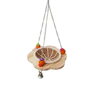 Wontee Bird Breeding Nest Handmade Weave Rope Hanging Bed with Bells and Beads for Cockatiel Parakeet Budgie Canary Lovebird (Hemp Rope)