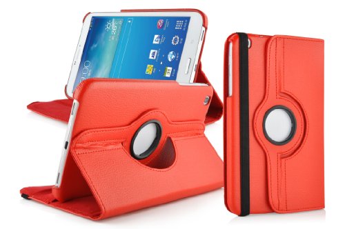 JAMMYLIZARD | ROT 360 Grad rotierende Lederhülle Smart Case für das Samsung Galaxy Tab 3 8.0 voll kompatibel mit der Sleep-Funktion, inkl. Displayschutzfolie