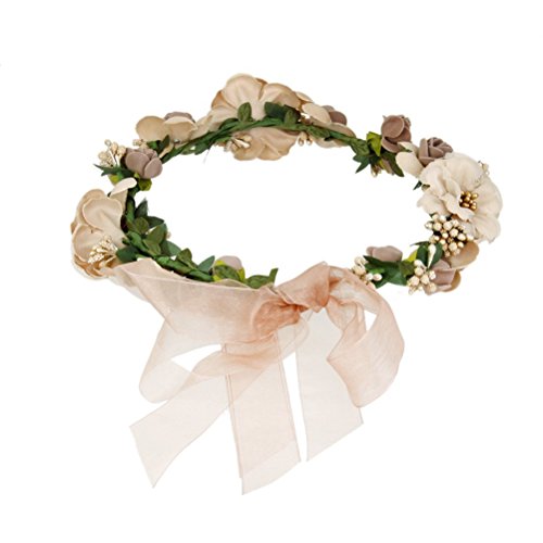 WINOMO Garland Handmade Stoff Rose Blume Perlen Hochzeit Party Band Stirnband für Bridemaid - 4