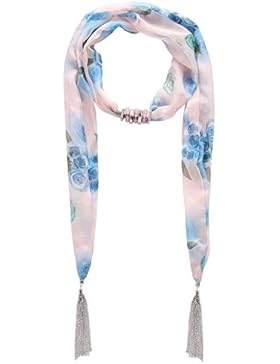 lureme® Jahrgang böhmischen Stil Multi col stieg Druck Chiffon mit Perlen Kette Quasten hängenden Schal Halskette...