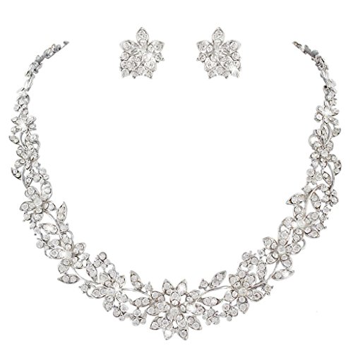 EVER FAITH® österreichischen Kristal Blume Blatt Hochzeit Schmuck-Set klar Silber-Ton
