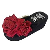 Yvelands Damen Sandalen Mode Blume Wedges Flip Flops Plateau Slipper Hausschuhe Strandschuhe Bequeme Flip Flop römischen Sandalen(CN-38,Schwarz6)