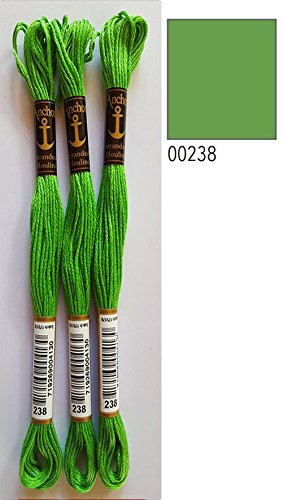 3x Mouline Anchor Stickgarn Sticktwist aus 100 % Baumwolle je ca. 8 Meter Lauflänge (Grasgrün 238)