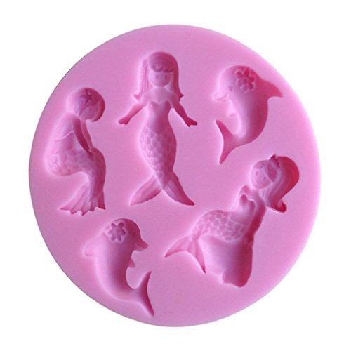 LYNCH Runde Kuchen-Werkzeuge Mermaids und Delfine Form 3D Silikon-Seifenform,Rosa - 2