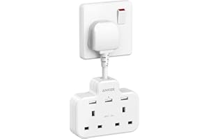 Multi Plug Extension with 3 USB Ports, ANVODE 2 Way Plug Adaptor with Flexible Plug, Sockets Extension Adapter for Bedroom, Office and Kitchen