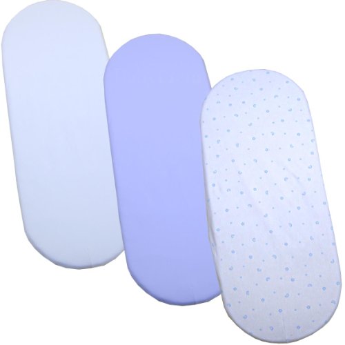 BabyPrem 3 Fitted Cotton Boys Moses Basket Sheets 73-76 x 28-30cm STARS