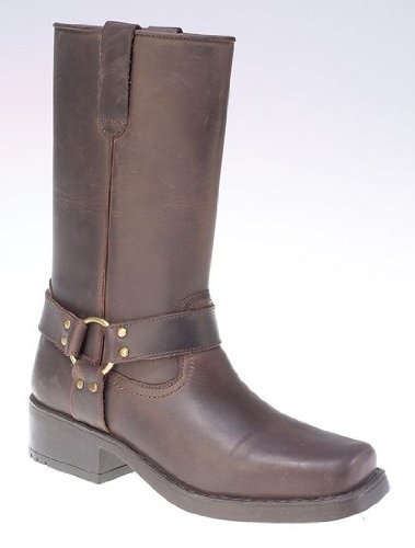 Mens 11 inch Leather Pull On Western Harness Cowboy Biker Boots Size 7 (EU41)