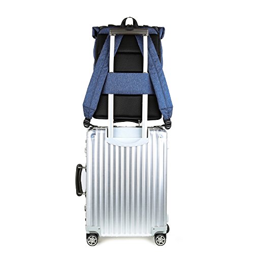 BAGSMART Herren Damen Roll-Top Rucksack Laptop 15 6 Zoll Blau