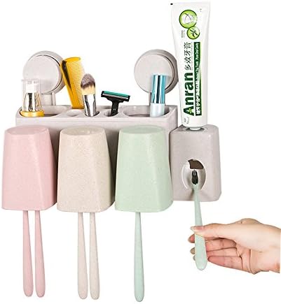 Toothbrush Holder Set,Bathroom Toothpaste Dispenser Holder Wall Mount with 3 Cup,Makeup Brush Holder