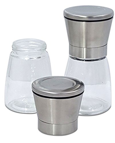 DIKETE® Salz und Pfeffermühlen Set, 2 teiliges Gewürzmühle aus Edelstahl und Glasgehäuse – Keramikmahlwerk für Gewürze, Salz ,Chilli ,Manuelle Kräutermühle Salzmühle - 2