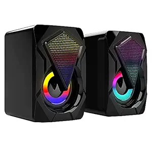 LANDMARK LM CS612 Divine Compact Design USB Powered Computer Speaker 2.0 Multimedia Speaker with Volume Control, Real Sound Effect, AUX Input, LED Lights & 3.5mm Audio Input for PC, Desktop (Black)