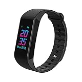 DJym Wasserdichter Fitness-Tracker, Color Screen Activity Tracker mit Heart Rate Blood Pressure Monitor, Wearable Smart Armband Pedometer Watch with Sleep Men Kids,Black