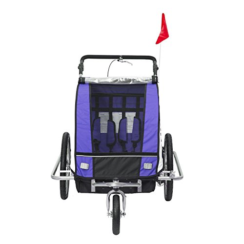 homcom 440-001VT 2 in 1 Fahrradanhänger Jogger 360° Drehbar für Kinder, lila / schwarz - 3
