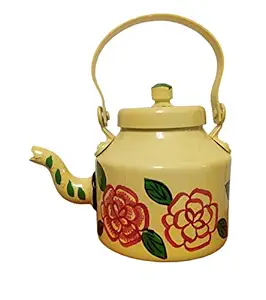 Minerva Naturals Kettle/Home Decor and Gift Purpose Metal Hand Painted Designer Tea/Coffee Kettle Yellow (21 cm x 16 cm)