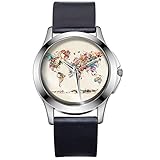 MJARTORIA Unisex Armbanduhr Weltkarte Print Zifferblatt Schwarz Silikon Armband Uhr Mädchen Jungen Geschenk Analog Quarzuhr #09