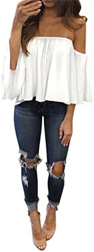Vest Tops Women, LMMVP Chiffon Off Shoulder Sleeveless Blouse Casual Tank Tops T-Shirt (L, White)