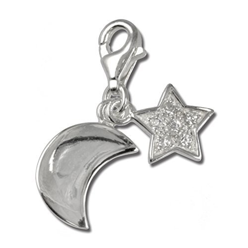 SilberDream Charms-Charm diseño de luna y estrellas para abrazaderas charmes bracelets-Pendientes de plata 925 Sterling-FC228W