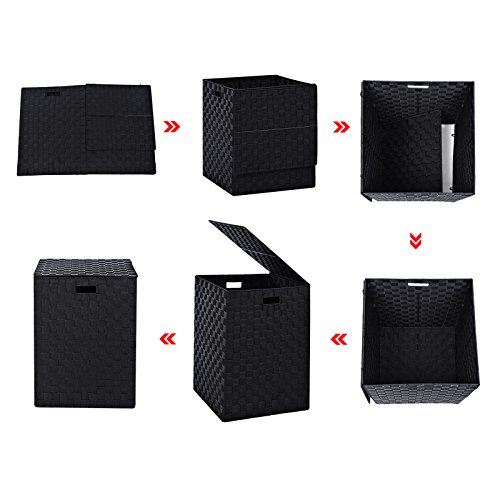 Songmics Wäschekorb, Wäschetonne aus Nylongeflecht mit Metallrahmen Schwarz 38 x 50 x 38 cm (B x H x T) LCB108 - 8