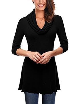 DJT Damen Langarmshirt Wasserfallausschnitt Tunika Stricktop A-Linie