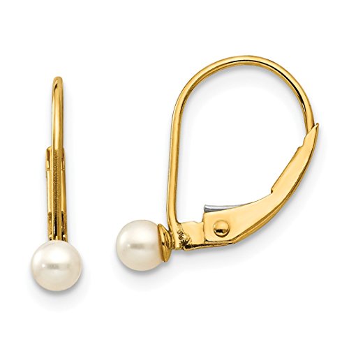 14k Yellow Gold 3mm Freshwater Cultured Pearl Jun Leverback Earrings Lever Back Drop Dangle Birthstone June Fine Jewelry For Women Gift Set