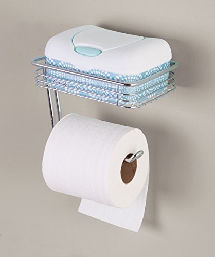 mDesign Toilettenpapierhalter Chrom – WC Rollenhalter mit Feuchttücherbox oder Ablage für Smartphone etc. zur Wandmontage – Chrom - 2