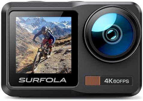 Surfola Action Cam 4K 60FPS, SF630 Subacquea 40M in Metallo Nudo Impermeabile 10M, Wifi, Telecamera Per Casco EIS, Videocamera a Doppio Schermo con Microfono Esterno, 2 Batterie Da 1350mAh
