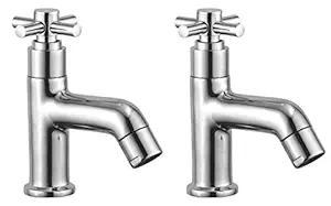 Drizzle Pillar Cock Corsa Brass Chrome Plated/Wash Basin Tap/Bathroom Tap/Quarter Turn Tap/Foam Flow Tap - Set of 2