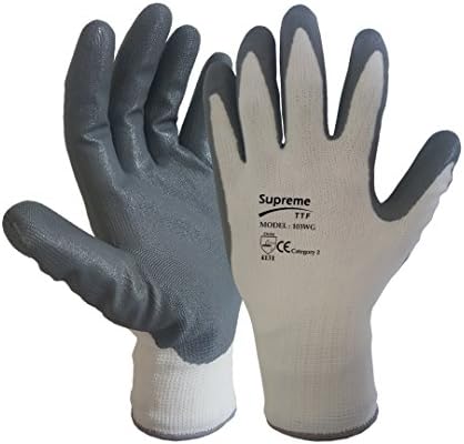 24 Pairs White Grey Nitrile Coated Nylon Safety Work Garden Gloves Builders Mens Gardening (Medium)