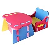 Zusammensetzbare Kindermöbel - Tisch und Stuhl aus buntem weichem EVA Schaum - Rot/Blau/Gelb