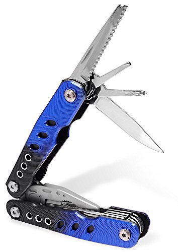 Stagecaptain Corsair Multitool (Outdoor Multifunktionswerkzeug mit 14 Werkzeugen, Zange, Taschenmesser, Schraubenzieher, Flaschenöffner, Säge, Ahle, Bohrer, Feile, Aluminium/Edelstahl) blau - 3