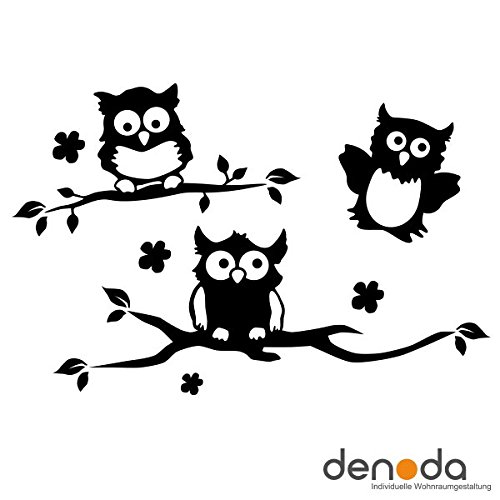 denoda® drei Eulen – Wandtattoo Silber 40 x 25 cm (Wandsticker Wanddekoration Wohndeko Wohnzimmer Kinderzimmer Schlafzimmer Wand Aufkleber) - 2