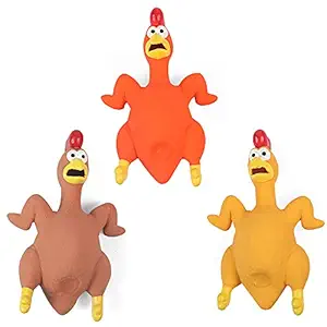 Rubber Chicken Dog Toy Squeak, 3 Pack Latex Screaming Chicken Dog Toys That Makes Noise, Funny Squeaky Interactive Puppy Dog Toys for Boredom, Dog Fetch Toy with Squeakers for Small Medium Large Breed