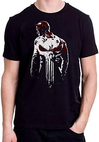 101Sports The Defenders Daredevil Punisher T-Shirt Mash up Black T-Shirt Unisex Soft Style (S)