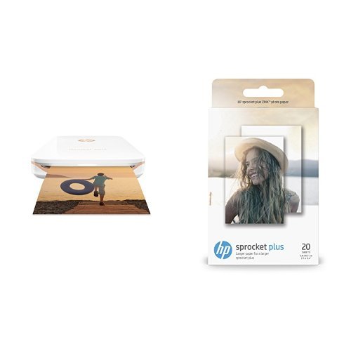 HP Sprocket Plus Imprimante Photo portable (Bluetooth, Impression Couleur sans Encre 5,8 x 8,6 cm) Blanc + HP ZINK S2...