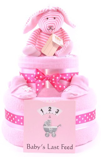 Girls pink 2 Tier deep fill nappy cake Baby Shower Hamper Gift basket - FAST & FREE DELIVERY!