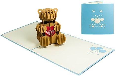 Sweetpopup greeting cards - Handmade from finest quality paper - 3D pop up cards for birthday mailings greetings love valentine's day (Bear &amp; heart)
