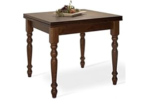 Vicentini arreda TAVOLO IN LEGNO ALLUNGABILE A LIBRO GAMBE TORNITE ARTE POVERA NOCE SCURO (90x90 (180))