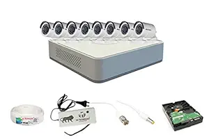 SIA TECHNOLOGY Hikvision 8 Channel HD DVR and 8 Bullet Camera HD Combo Kit , Include All Require Accessories for 8 Camera Installation ( White )