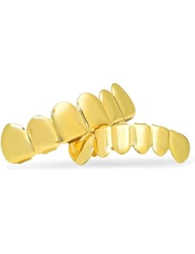 24k Gold or Rhodium Plated Removable Top & Bottom Teeth Grillz Set + Microfiber Jewelry Polishing Cloth