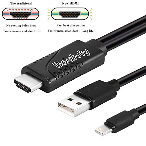Cable Phone a HDMI, Bealviy 6.5ft HDMI Cable Phone, Cable Adaptador HDMI, HDMI Phone TV, Digital AV , Soporta HDTV 1080p, Compatible con Phone 11/X 8 7 6 6S Plus 5s 5, Pad, Pod a TV Projector Monitor