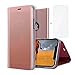 Produktbild Asuwish iPhone X XS Hülle Handy Leder klappbar Transparent Spiegel Stoßfest Staubschutz Schutzhülle Hardcase Flip Case Stand [Panzerglas + Handyhülle] für Apple i Phone 10 10S SX (5.8 Zoll) Rosa