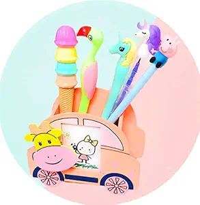 Le Delite Cute Different Cartoon Gel Pens / Stylish pens for Kids/ Cute Pen for Boys and Girls Kids/ Stationary for Kids /School Set ,Pen Set & Pencil Set / Pen Combo / Cartoon Pen Stand for Kids