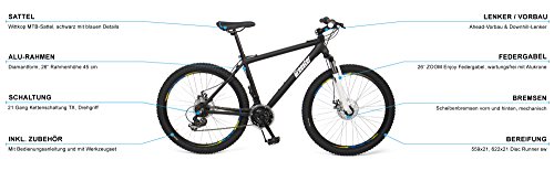 Gregster Mountainbike 26 Zoll für Damen und Herren in schwarz, Fahrrad mit Aluminium Rahmen Shimano Kettenschaltung und Scheibenbremsen - 9