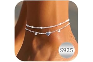 Maynor Fußkettchen für Damen Frauen Silber 925 Gold mit Herz Anhänger Fussketten Verstellbare Stapelbare Fußkette für Mädchen Handmade Sommer Strand Schmuck Geschenk