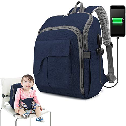 Preisvergleich Produktbild Wickeltasche Rucksack, Baby Wickeltasche, Ceekii Mama Rucksack Babyrucksack mit Multifunktional Kindersitz Wasserdicht Babytasche und USB-Lade Port Wickelrucksack (Blau)