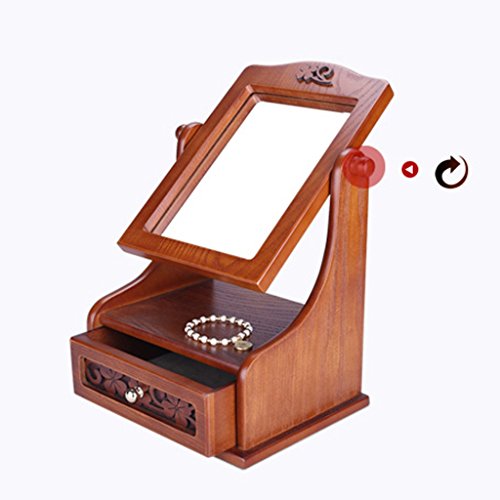 Reine Handgeschnitzte Holz Desktop-Rasierspiegel Folding Kreative Rasierspiegel Drehen der Schminkspiegel - 2