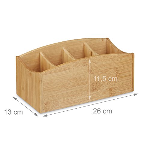 Relaxdays Schreibtischorganizer aus Bambus, Stifteköcher mit 4 Fächern, natürliche Maserung, HBT: ca. 11,5 x 26 x 13 cm, natur - 3