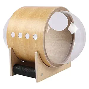 Wooden Capsule Cat Beds, Entrance Diameter 7.9in Ventilated Spaceship Cat Bed Wooden Space Capsule for Indoor Cats