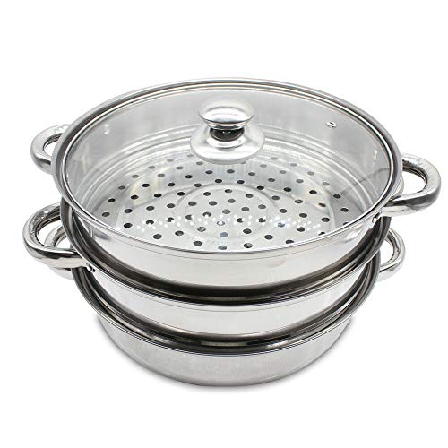 MINUS ONE Cuiseur Vapeur à 3 Niveaux, Cuiseur Vapeur en Acier Inoxydable de 28CM, Compatible avec cuisinière à gaz, Four, Induction, Four électrique à halogène