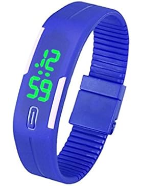 FEITONG Mode Damenuhr Herrenuhr Silikon LED Uhr Datum Sports Digital Armbanduhr Grün + Blau